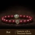 Red cinnabar bead bracelet with green nephrite jade and zodiac rat charm - Zodiac Rat - Sahasrabhuja / 8mm