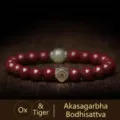 Cinnabar bead bracelet with Hetian jade and silver bead for Ox and Tiger zodiac protection - Zodiac Ox/Tiger - Akasagarbha / 8mm