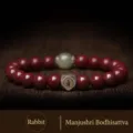 Cinnabar beaded bracelet with jade and Manjusri Bodhisattva symbol for Year of Rabbit - Zodiac Rabbit - Manjusri / 8mm