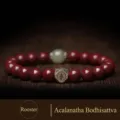 Cinnabar bead bracelet with Hetian jade and Acalanatha Bodhisattva charm for Rooster zodiac - Zodiac Rooster - Acalanatha / 8mm