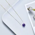 Minimalist dainty purple amethyst crystal ball pendant necklace with a gold box chain - Amethyst / Gold