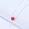 Minimalist strawberry crystal pendant necklace with vibrant red bead and silver box chain - Red Agate / Silver
