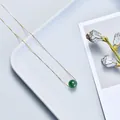 Minimalist gold box chain necklace with a round green strawberry crystal bead - Green Strawberry Quartz / Gold