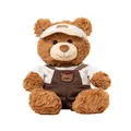 Schattige bruine pluche teddybeer met een witte golfhoed en een bruine tuinbroek - Bruin / 28cm