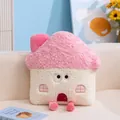 Niedliches 2-in-1 Plüschkissen und Decken-Set in Form eines rosa-weißen Hauses - 40x35cm / Nur Kissen / Weiß-Rosa
