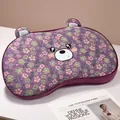 Linda almohada de espuma viscoelástica morada con flores y cara de oso bordada - 52x30x6cm Almohada Baja Universal / Oso Púrpura