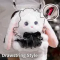 Süße weiße Plüsch-Umhängetasche im Lolita-Stil mit schwarzer Schleife und Kordelzug - Kordelzug-Stil / 20cm / Schwarzer Hase