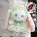Niedliche weiße Hasen-Plüschtasche im Lolita-Stil mit grünen Rüschen und Schleife - Kordelzug-Stil / 20cm / Grüner Hase