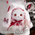 Lolita-Stil weiße Plüsch-Hasen-Umhängetasche mit roter Spitze und Tunnelzug - Kordelzug-Stil / 20cm / Rotes Kaninchen
