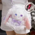 Entzückende weiße Lolita Plüsch-Hasentasche mit lila Spitze und praktischem Kordelzug - Kordelzug-Stil / 20cm / Lilanes Kaninchen