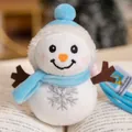 Adorable Christmas plush snowman toy with blue hat and scarf resting on an open book - Blue Snowman / 12cm