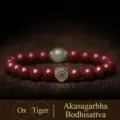 Handmade red cinnabar beaded bracelet with Hetian jade for zodiac signs Ox and Tiger - Zodiac Ox/Tiger - Akasagarbha / 10mm