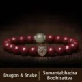 Red cinnabar bead bracelet with Hetian jade charm for Dragon and Snake zodiac signs - Zodiac Dragon/Snake - Samantabhadra / 10mm
