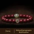 Red cinnabar bead bracelet with jade and Mahasthamaprapta charm for Zodiac Horse - Zodiac Horse - Mahasthamaprapta / 10mm