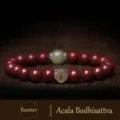 Red cinnabar bead bracelet with Hetian jade and Acalanatha charm - Zodiac Rooster - Acalanatha / 10mm