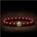Traditional red cinnabar bead bracelet featuring a light green Hetian jade stone - Hetian Jade Style / 10mm