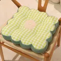 Cojín de asiento de felpa a cuadros verdes y blancos con forma de flor - Verde