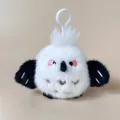 Cute white round plush bird ball keychain with fluffy black wings for schoolbag charm - 10cm / White