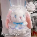 Niedliche weiße Plüsch-Kaninchen-Umhängetasche im Lolita-Stil mit Spitze und Reißverschluss. - Reißverschluss-Stil / 20cm / Blauer Hase