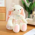 Süßer weißer Hase Plüschtier mit einem süßen rosa Blumenkleid und Spitzenkragen - 40CM / Rosa