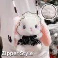 Niedliche weiße Plüsch-Kaninchen-Umhängetasche mit Reißverschluss im Lolita-Stil - Reißverschluss-Stil / 20cm / Schwarzer Hase