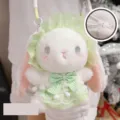 Niedliche weiße Lolita Hasen Plüsch Umhängetasche mit grüner Spitze und Reißverschluss - Reißverschluss-Stil / 20cm / Grüner Hase