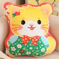 Cute cartoon yellow cat plush pillow toy with floral dress and a big decorative red bowtie - 45cm / Cat
