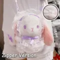 Süße weiße Lolita-Hasen-Plüschtasche zum Umhängen mit funktionalem Reißverschluss - Reißverschluss-Stil / 20cm / Lilanes Kaninchen