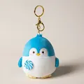 Cute light blue plush penguin keychain pendant holding a swirled lollipop ornament - 10cm / Blue