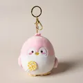 Adorable pink and white plush penguin keychain holding a yellow lollipop backpack charm - 10cm / Pink