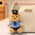 Adorable porte-clés ours en peluche portant un uniforme de police bleu avec un chapeau - 16cm / Ours policier