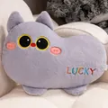 Coussin chat en peluche gris doux avec broderie LUCKY colorée pour déco de canapé - 40CM / Gris