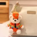 Adorable porte-clé en peluche ours pompier avec uniforme orange - 16cm / Ours Pompier