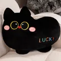 Coussin en peluche chat noir mignon avec broderie Lucky colorée et grands yeux - 40CM / Noir