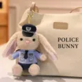 Mignon porte-clés en peluche lapin policier beige pour sacs à dos et clés de voiture décor - 16cm / Lapin Policier