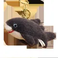 Cute soft plush shark whale animal keychain with dark grey fur and gold metal ring for gift - Shark / 15cm