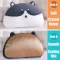 Double-sided cute dog head bed cushion with plush velvet and cooling mat sides - 50X35cm / Husky Dog