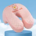 Pink ice silk U-shaped office nap pillow featuring cute unicorn embroidery - 25x25x17cm / Unicorn