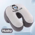 Breathable ice silk U-shaped neck pillow featuring a cute grey husky dog embroidery - 25x25x17cm / Husky