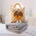 Cojín de peluche de galleta 2 en 1 con manta de viaje acolchada gris suave y cómoda - 35x35cm Plegado (100x150cm Desplegado) / Marrón Claro - Galleta de Choc