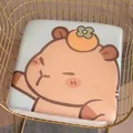 Cute cartoon capybara print square seat cushion for office chairs and student desks - Capybara with Persimmon / Cooling Ice Silk-Memory Foam-40x40cm