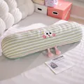 Almohada larga de cuerpo a rayas verdes y blancas con cara de dibujos animados - 60CM / Verde Matcha