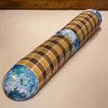 Cylindrical checkered rattan mat bolster pillow with blue floral accents for side sleeping - 65*20cm / Bluebell Pattern
