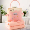 Niedliches rosa Toast-Keks-Plüschkissen mit Decke 2-in-1 Reiseset für Auto und Büro - 35x35cm Gefaltet (100x150cm Entfaltet) / Langer Griff Rosa Erdbeerkeks