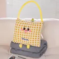 Bonito conjunto de manta y almohada 2 en 1 amarillo a cuadros de dibujos para oficina - Pequeño / Amarillo