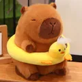 Schattige bruine capybara knuffel met een creatieve gele eendenzwemband accessoire - 22cm / Eend zwemband
