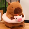 Schattige bruine capibara knuffel met roze zwemband en varkentje, zacht SKU - 22cm / Roze Varken Zwemband