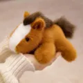 Cute miniature brown plush horse toy handheld animal doll for desk decoration and support - 18cm / Pony