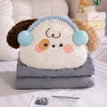 Lindo cojín de perro de peluche con manta acolchada gris para el coche o la oficina - 38x35cm (Desplegado 1x1.5m) / Cachorro Blanco