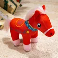 Adorable red plush horse toy mascot with pink mane and detailed floral embroidery - Red / 20cm